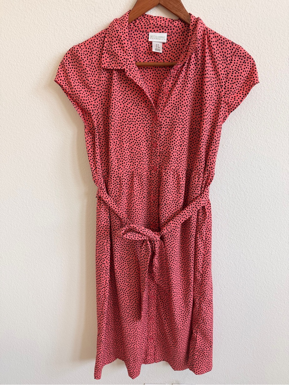 Motherhood Maternity Coral Pink Polka Dot Midi Dress